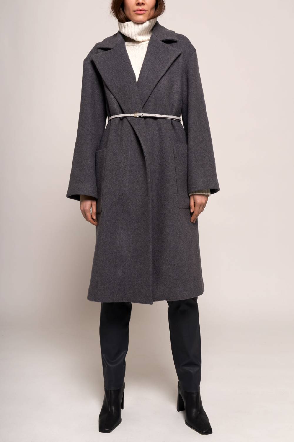 Manzoni 24 Cappotto in lana con cintura in nappa Vendita Economica