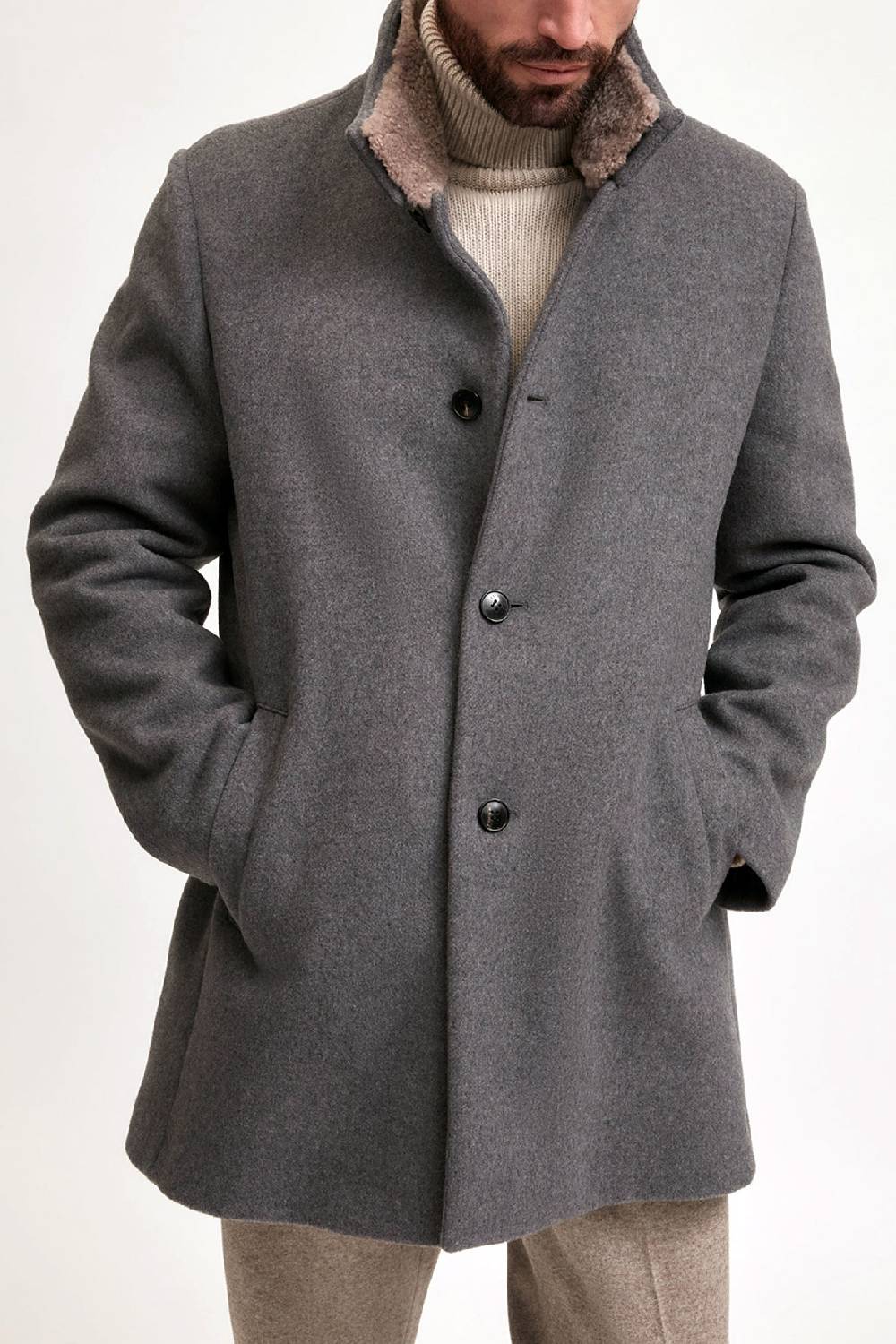Manzoni 24 Cappotto in lana con collo in montone curly 2025