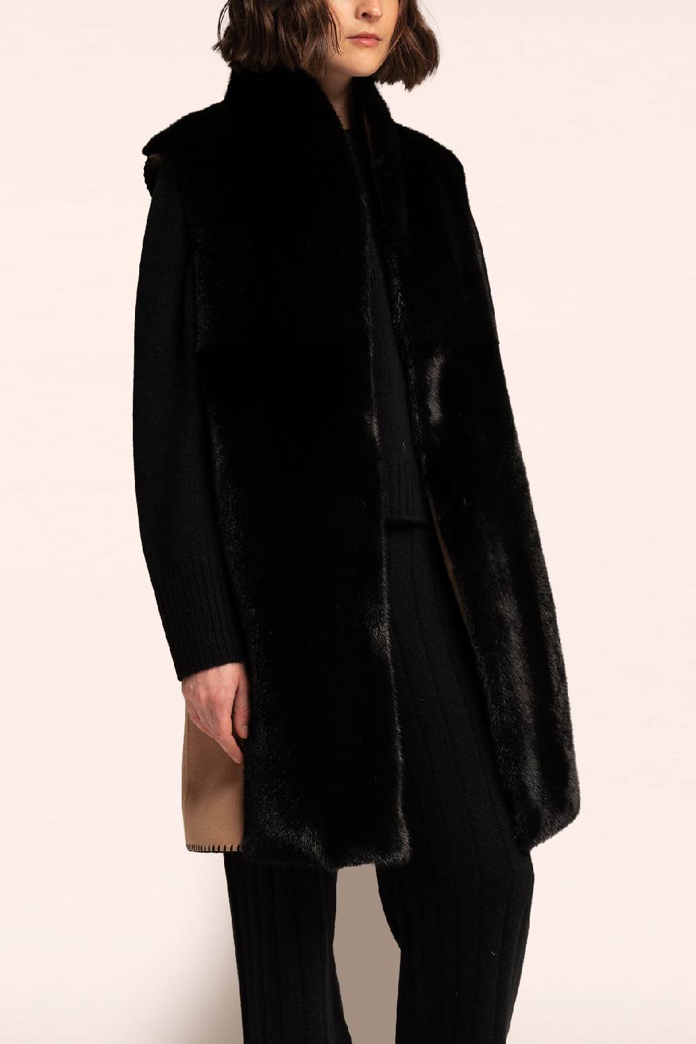 Manzoni 24 Gilet visone con tessuto cashmere Loro Piana Soddisfazione Garantita