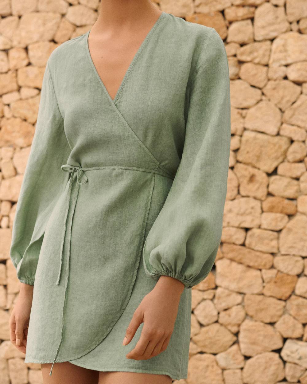 Manebí Linen Caracas Dress - Mineral Green Spedizione gratuita