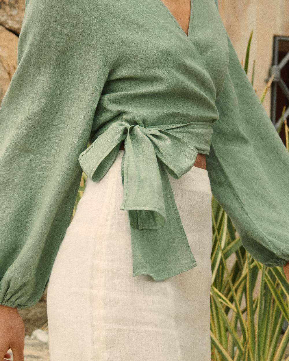 Manebí Linen Icara Top - Mineral Green Negozio online di fabbrica