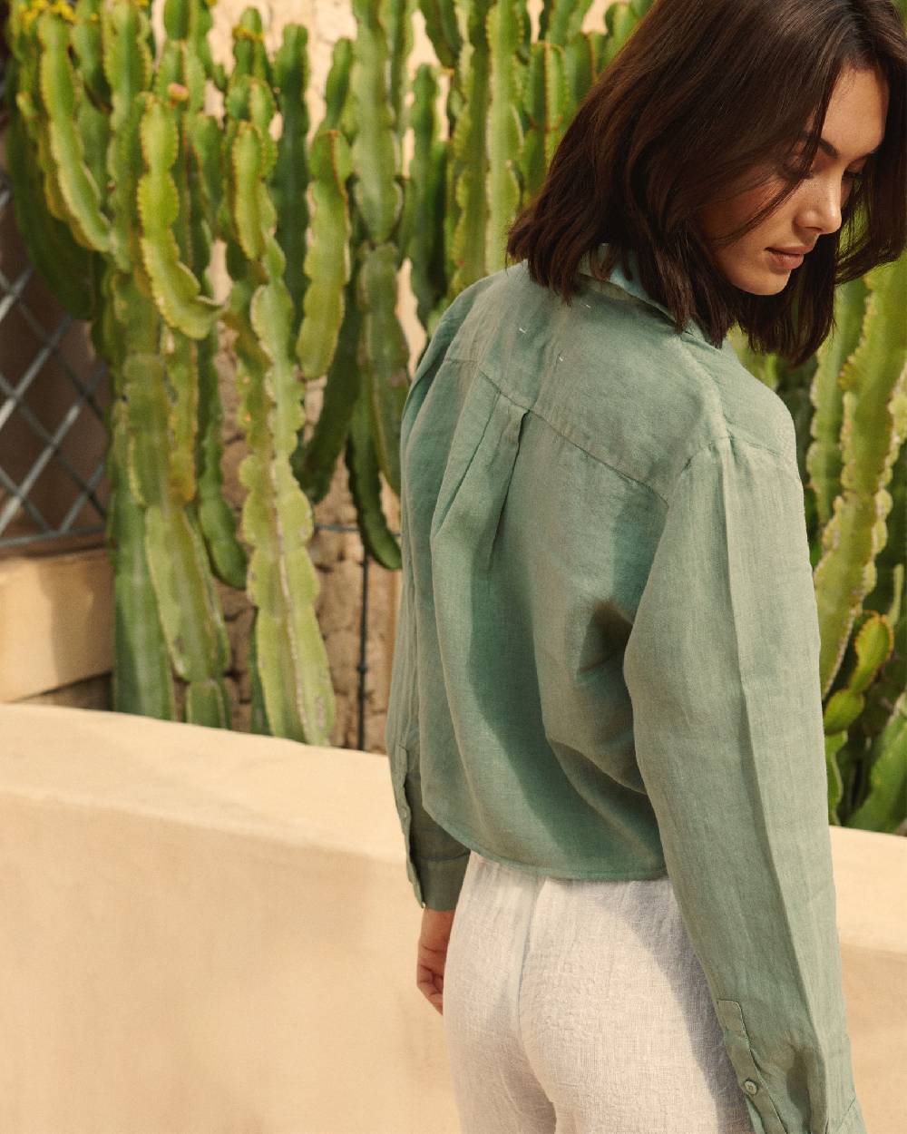 Manebí Linen Santos Shirt - Mineral Green Comprare a buon mercato
