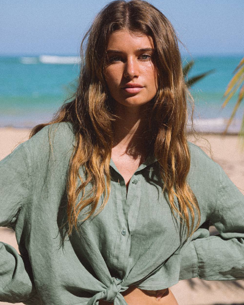 Manebí Linen Santos Shirt - Mineral Green Comprare a buon mercato