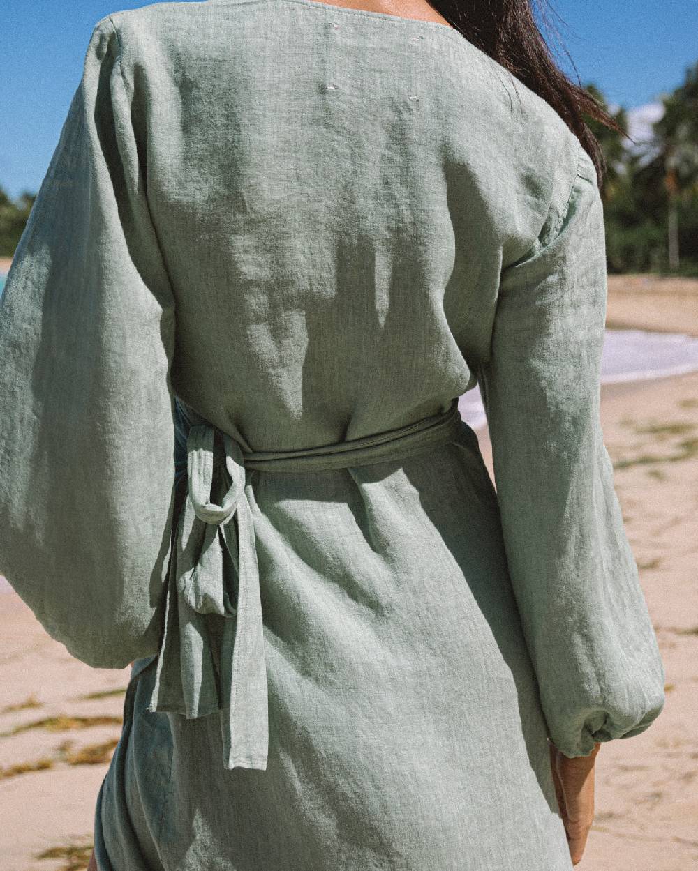 Manebí Linen Galapagos Dress - Mineral Green Grande vendita