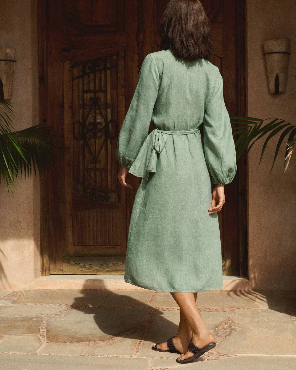 Manebí Linen Galapagos Dress - Mineral Green Grande vendita
