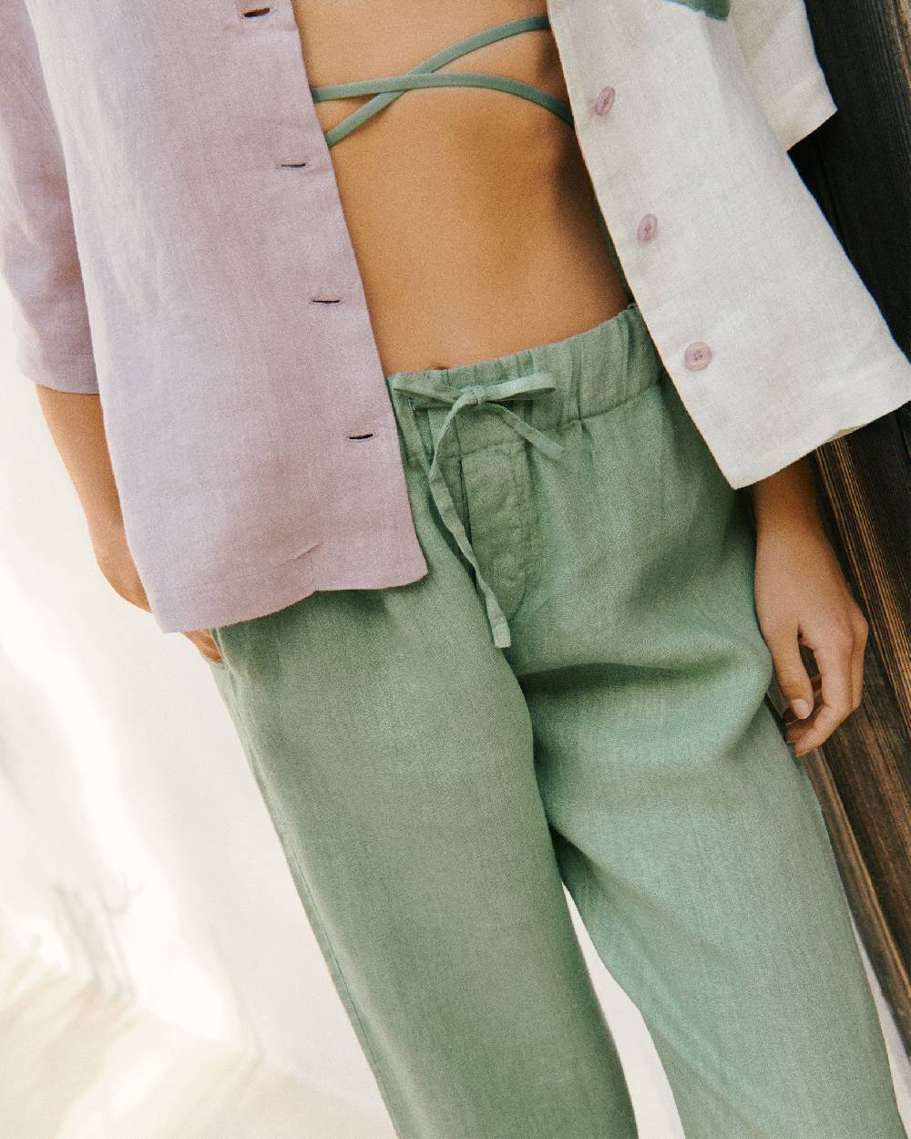 Manebí Linen Belem Trousers - Mineral Green Shopping online