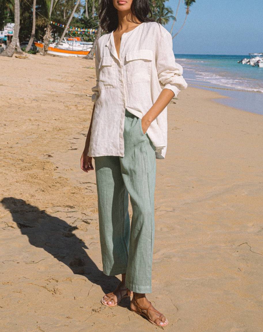 Manebí Linen Belem Trousers - Mineral Green Shopping online