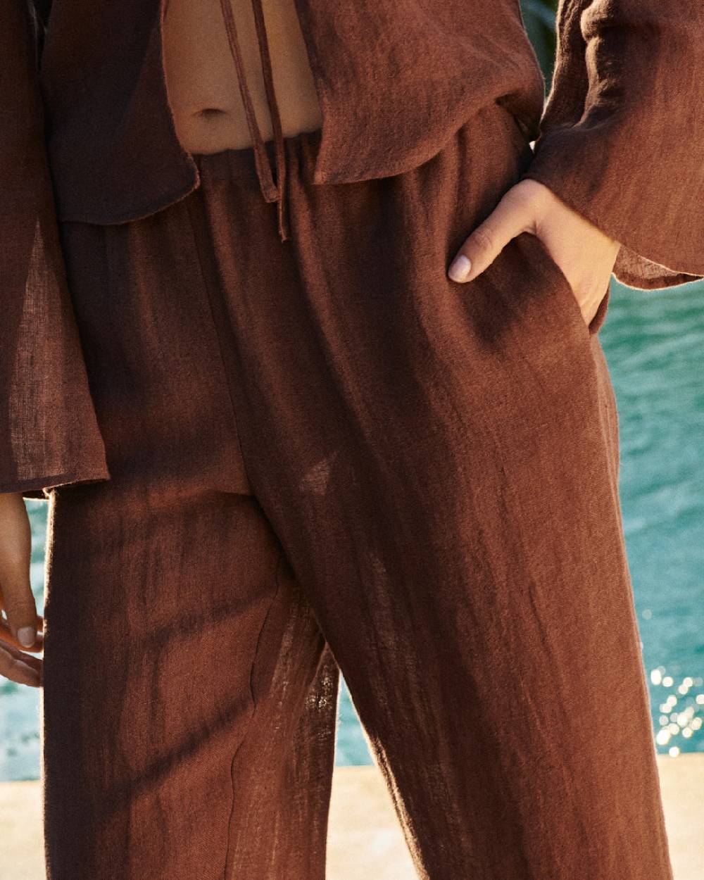Manebí Linen Gauze Girona Trousers - Cocoa Vendita calda