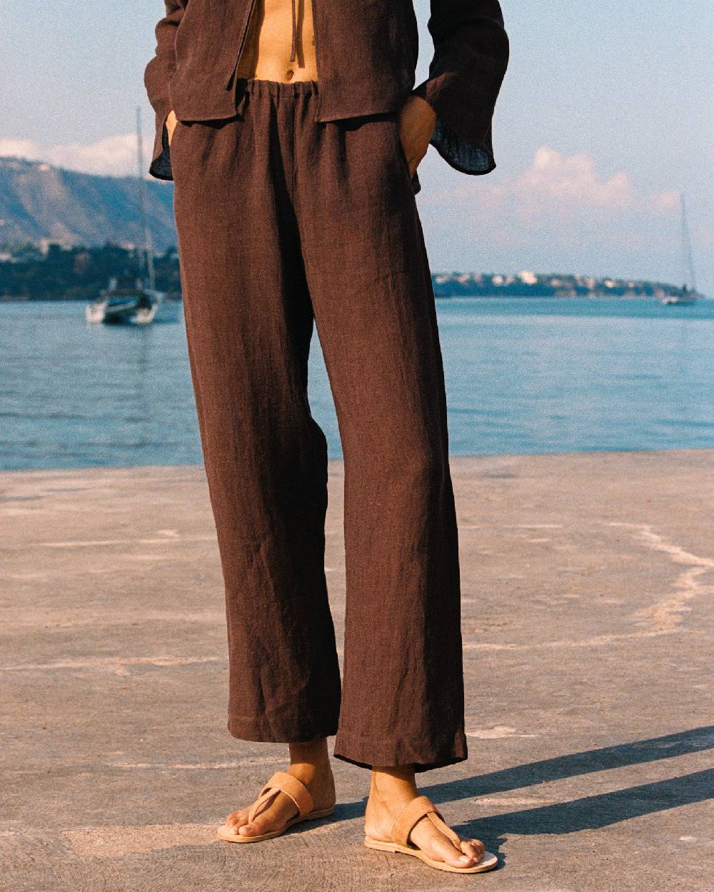 Manebí Linen Gauze Girona Trousers - Cocoa Vendita calda