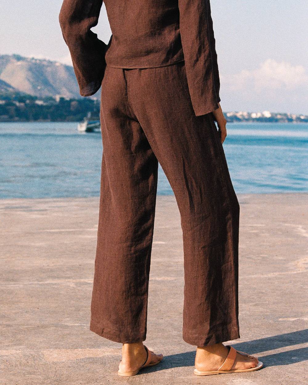 Manebí Linen Gauze Girona Trousers - Cocoa Vendita calda