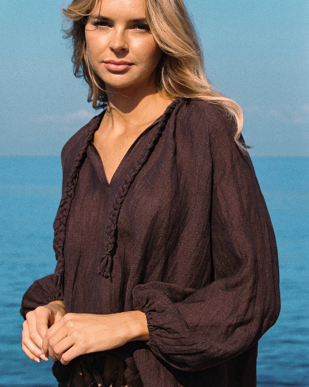Manebí Linen Gauze Mykonos Shirt - Cocoa Offerta migliore