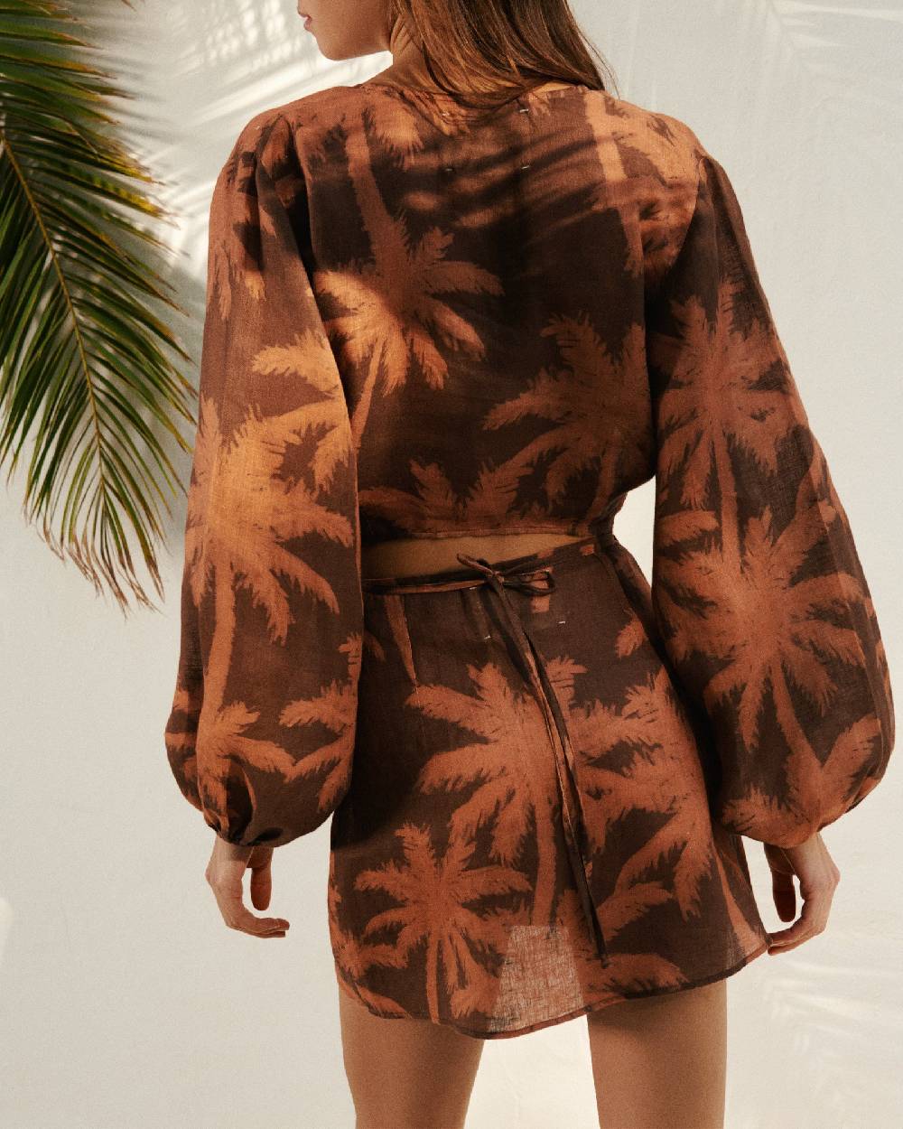 Manebí Printed Linen Antigua Top - Cocoa And Orange Rust Maxi Palm Online Outlet