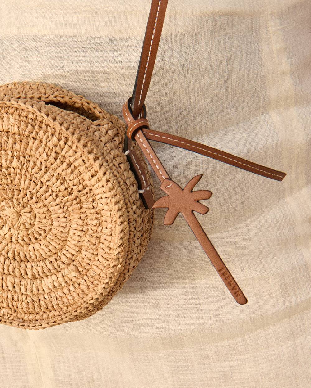 Manebí Raffia \u0026 Leather|Tamburine Bag Mini - Tan \u0026 Brown Ritorno libero
