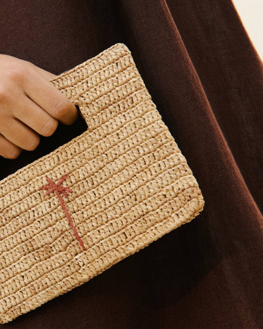 Manebí Raffia Handbag Mini - Tan With Brown Palm ACQUISTA ORA