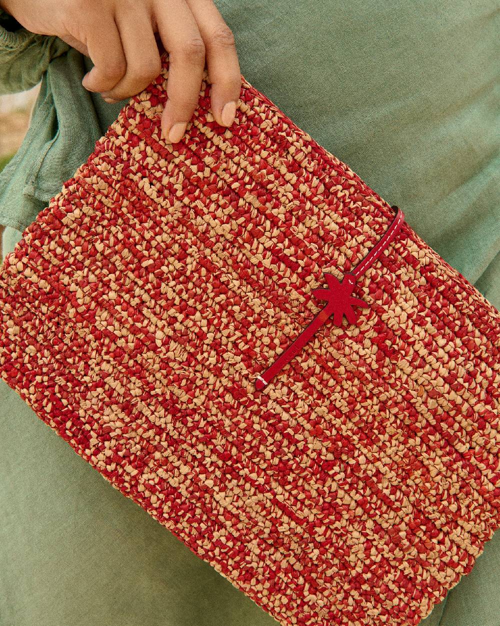 Manebí Raffia Clutch - Leather Palm Rust Tan Mélange \u0026 Rust Ultimi due giorni