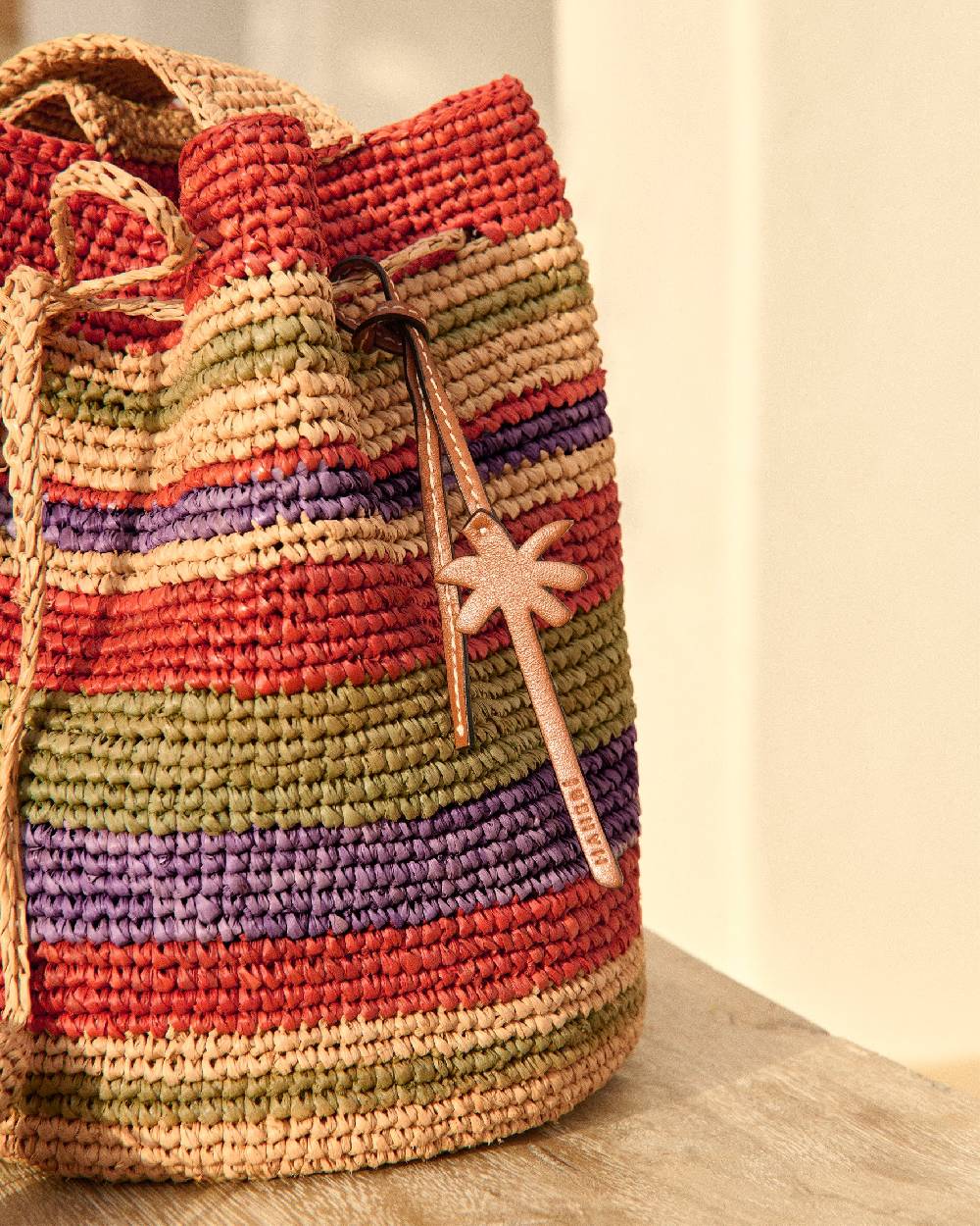 Manebí Raffia Beach Bucket - Rust Tan Mineral Green Summer Purple Stripes Offerta speciale della fabbrica