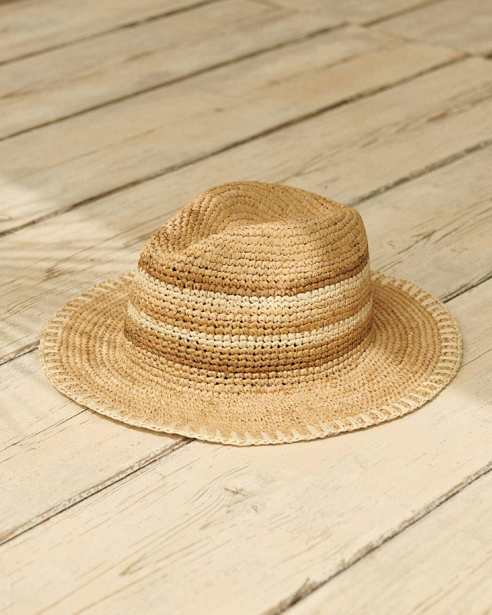 Manebí Raffia Panama Hat - Striped Striped Enormi sconti
