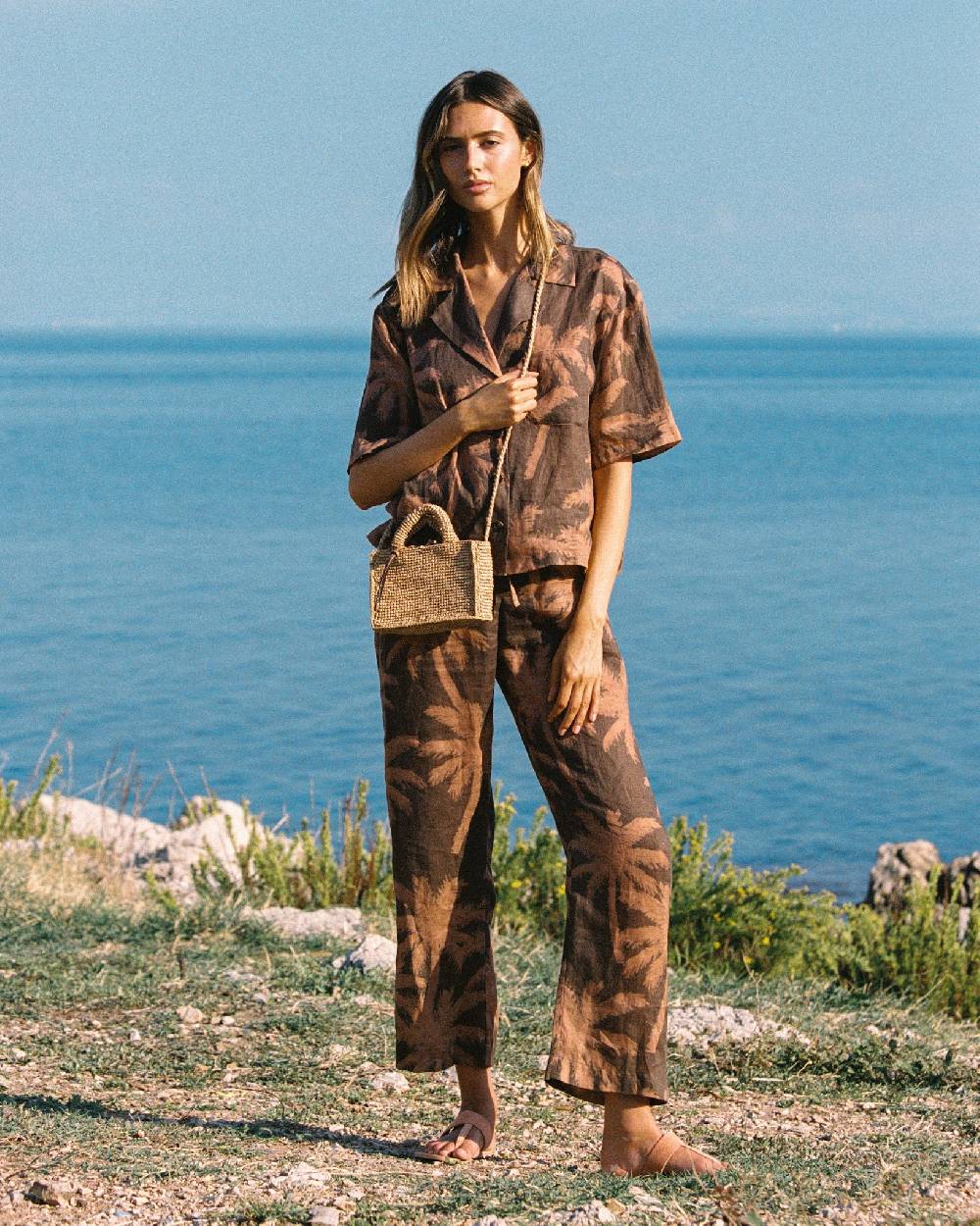 Manebí Natural Raffia Sunset Bag Mini - Palm Leather Tag - Tan Officina