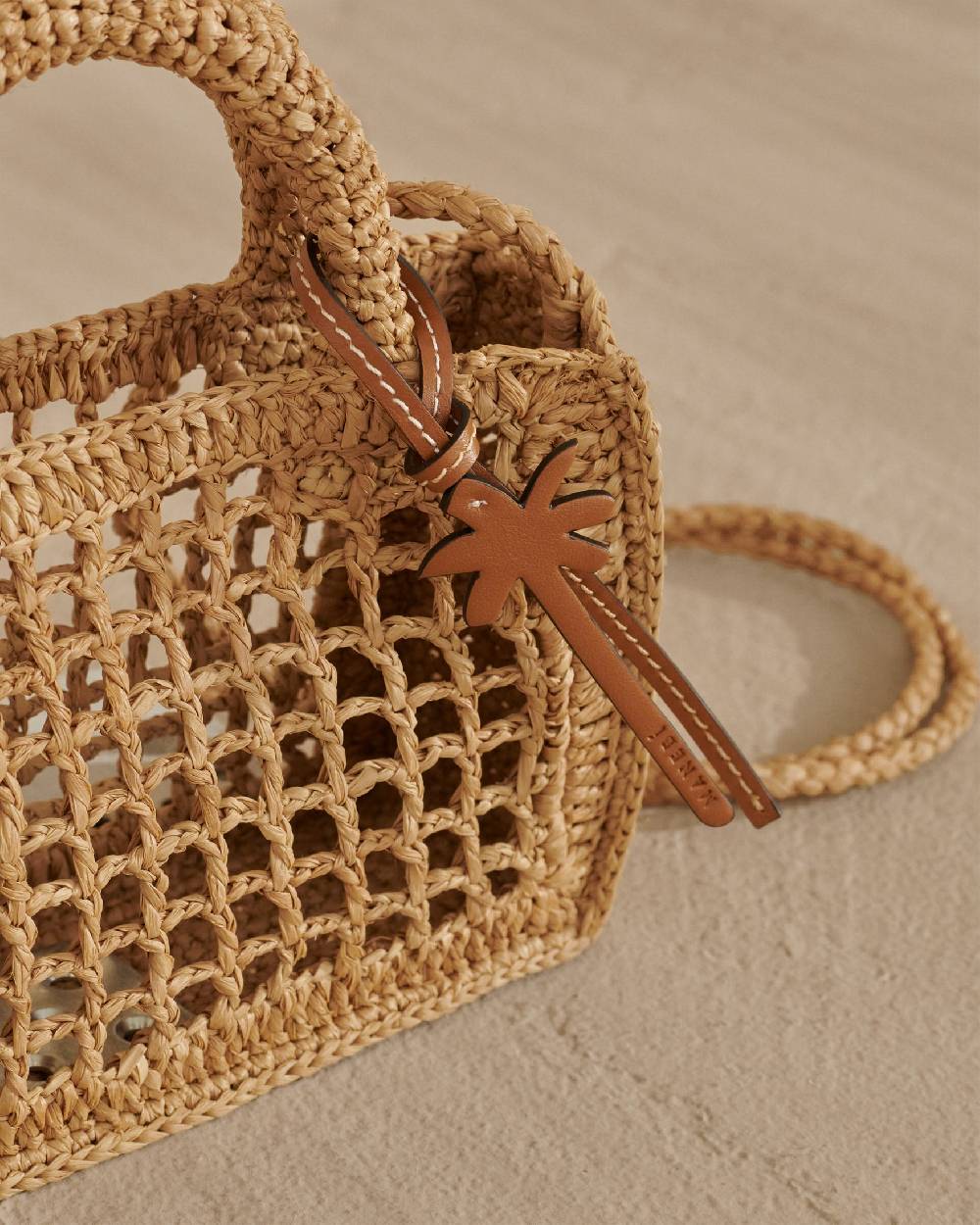 Manebí Natural Raffia Sunset|Bag Mini Net - Palm Leather Tag Tan Duty-free