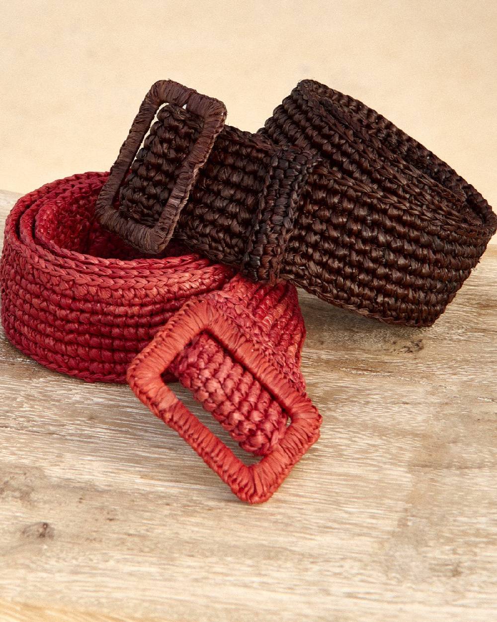 Manebí Natural Raffia Belt - Chocolate 2025