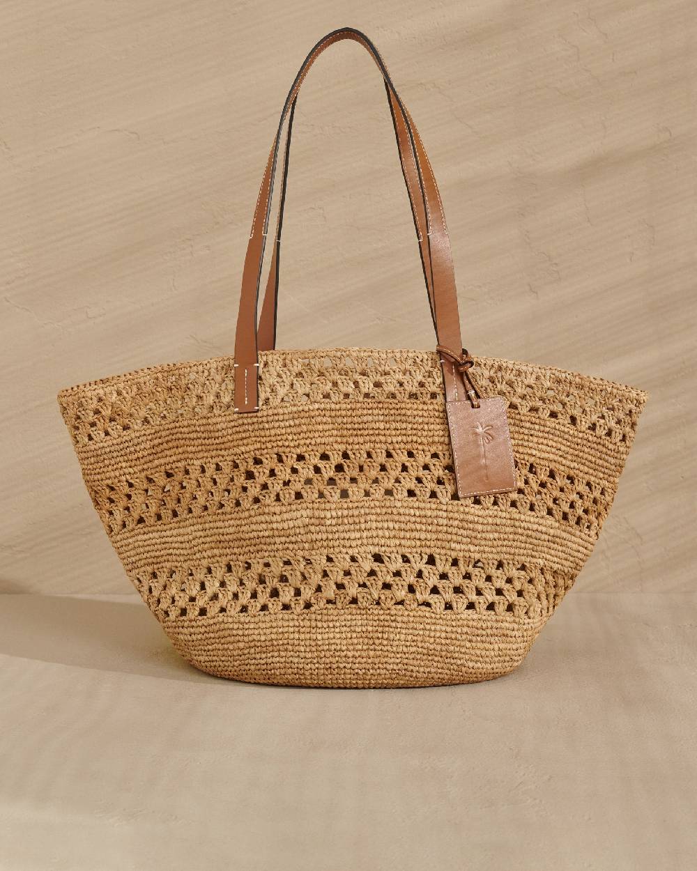 Manebí Weaving Raffia \u0026 Leather Basket Bag - Leather Tag In Linea