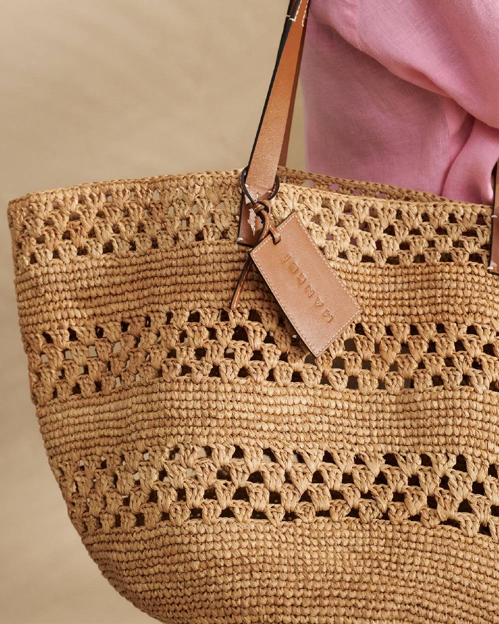 Manebí Weaving Raffia \u0026 Leather Basket Bag - Leather Tag In Linea