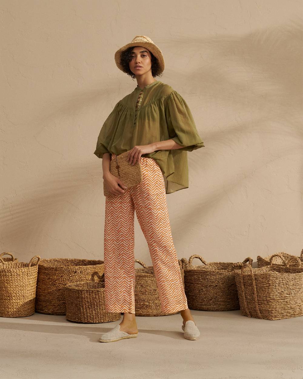 Manebí Raffia Clutch - Leather Palm Tan Nuovo