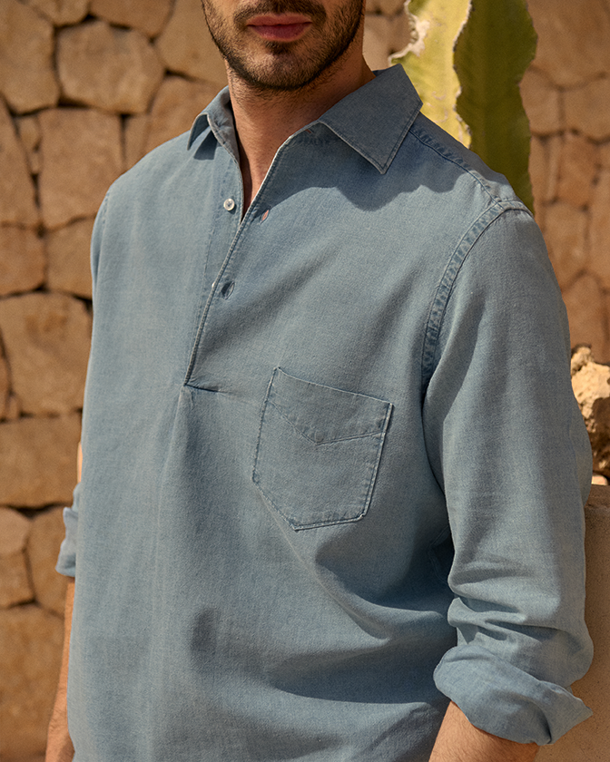 Manebí Lenim: Linen Denim|Nassau Polo Shirt Sostegno trimestrale