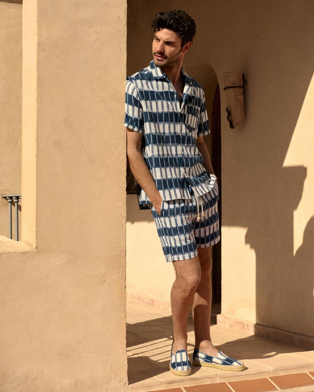 Manebí Dyed Cotton|Havana Camp-Collar Shirt - Navy Blue \u0026 Indigo Pattern Discount Store per i nuovi prodotti