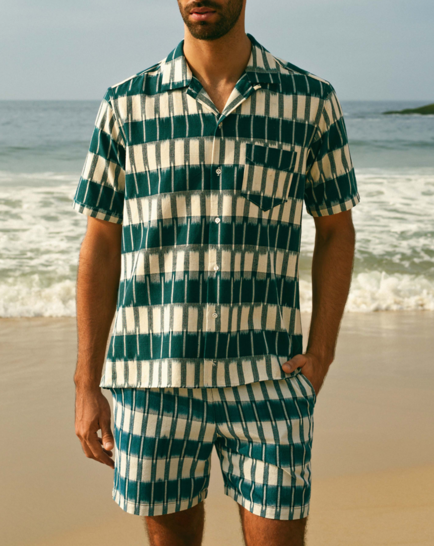 Manebí Dyed Cotton|Havana Camp-Collar Shirt - Navy Blue \u0026 Indigo Pattern Discount Store per i nuovi prodotti