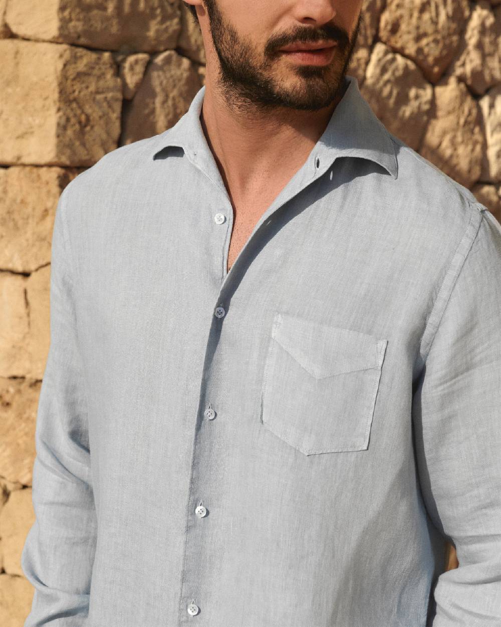 Manebí Washed Linen Panama Shirt - Grey Blue Super sconto