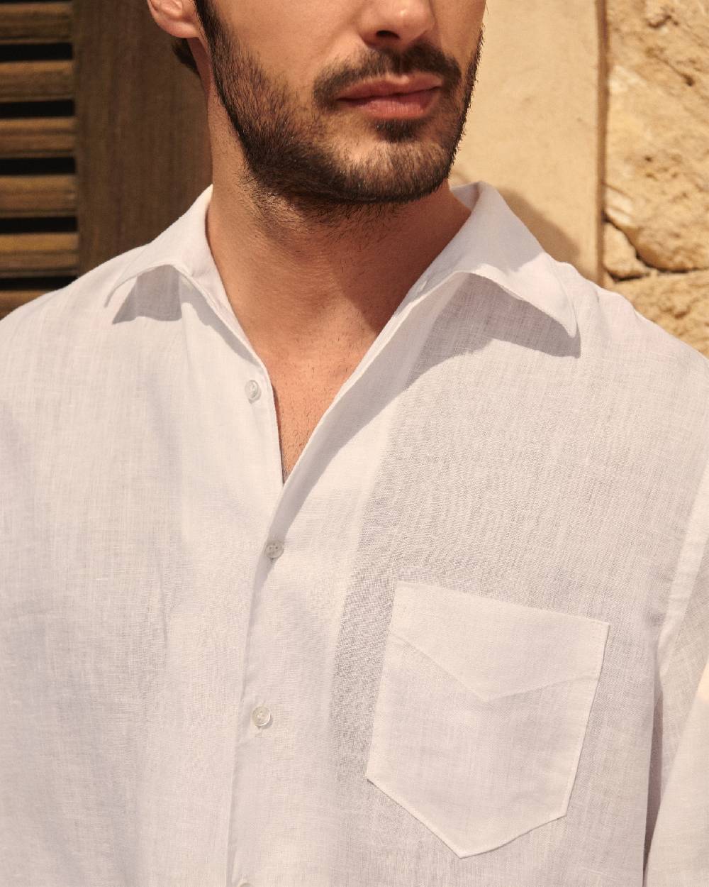 Manebí Linen Panama Shirt - Embroidered Palm White Trasporto libero internazionale