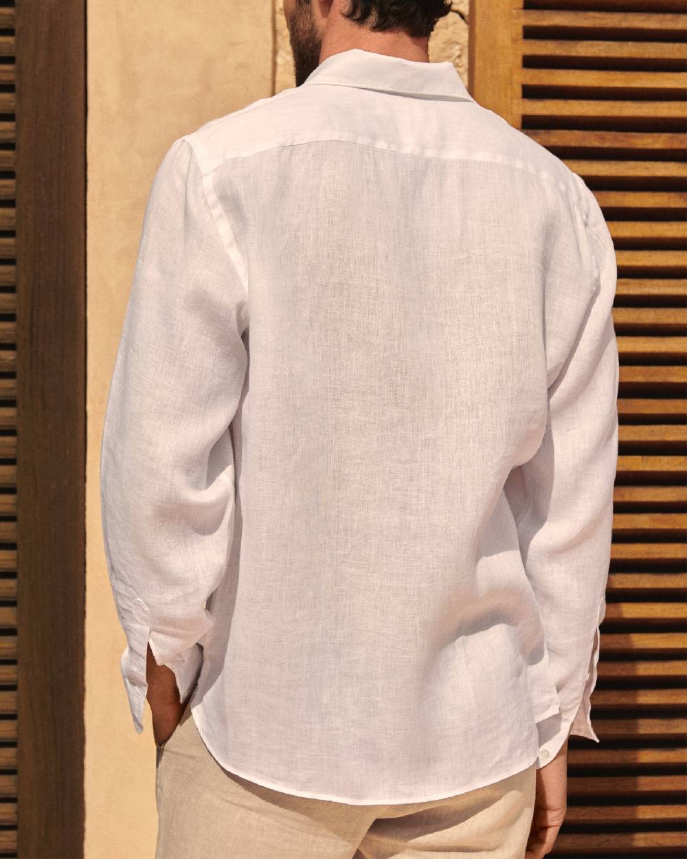Manebí Linen Panama Shirt - Embroidered Palm White Trasporto libero internazionale