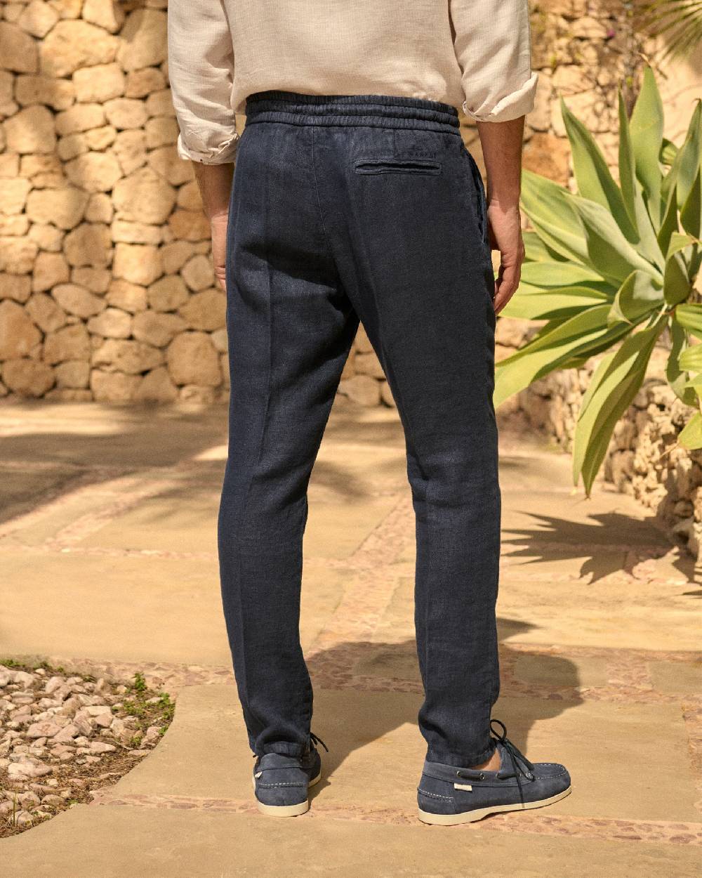 Manebí Woven Linen Santa Barbara Trousers - Night Blue Esporta salva