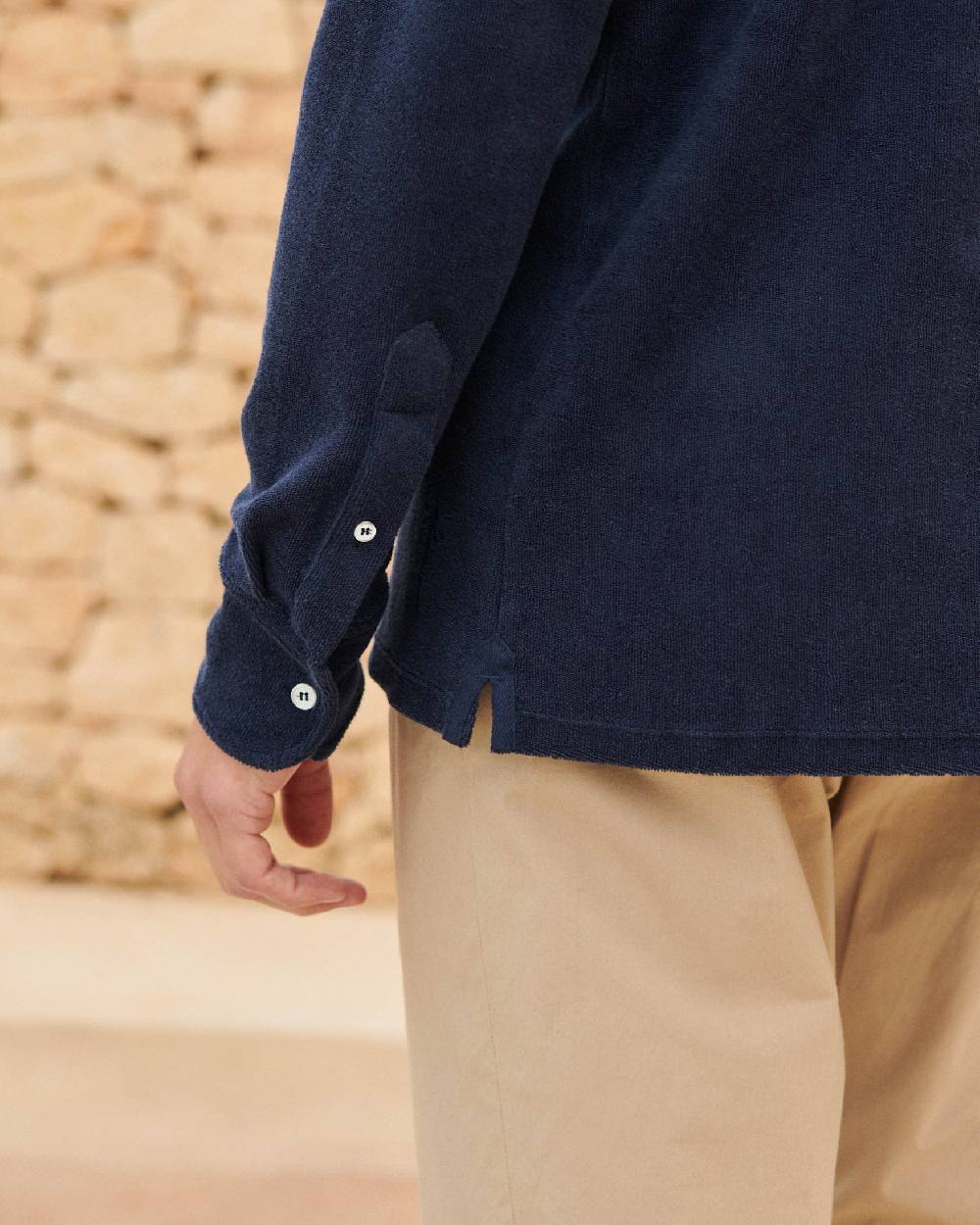 Manebí Organic Terry Cotton|Antonello Polo Shirt - Long Sleeves Navy Black Friday Prezzi