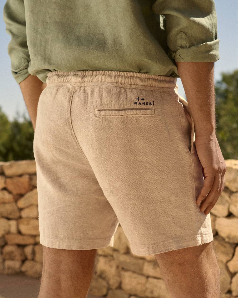 Manebí Woven Linen Malibu Shorts - Kaki Beige 50% di sconto per tempo limitato