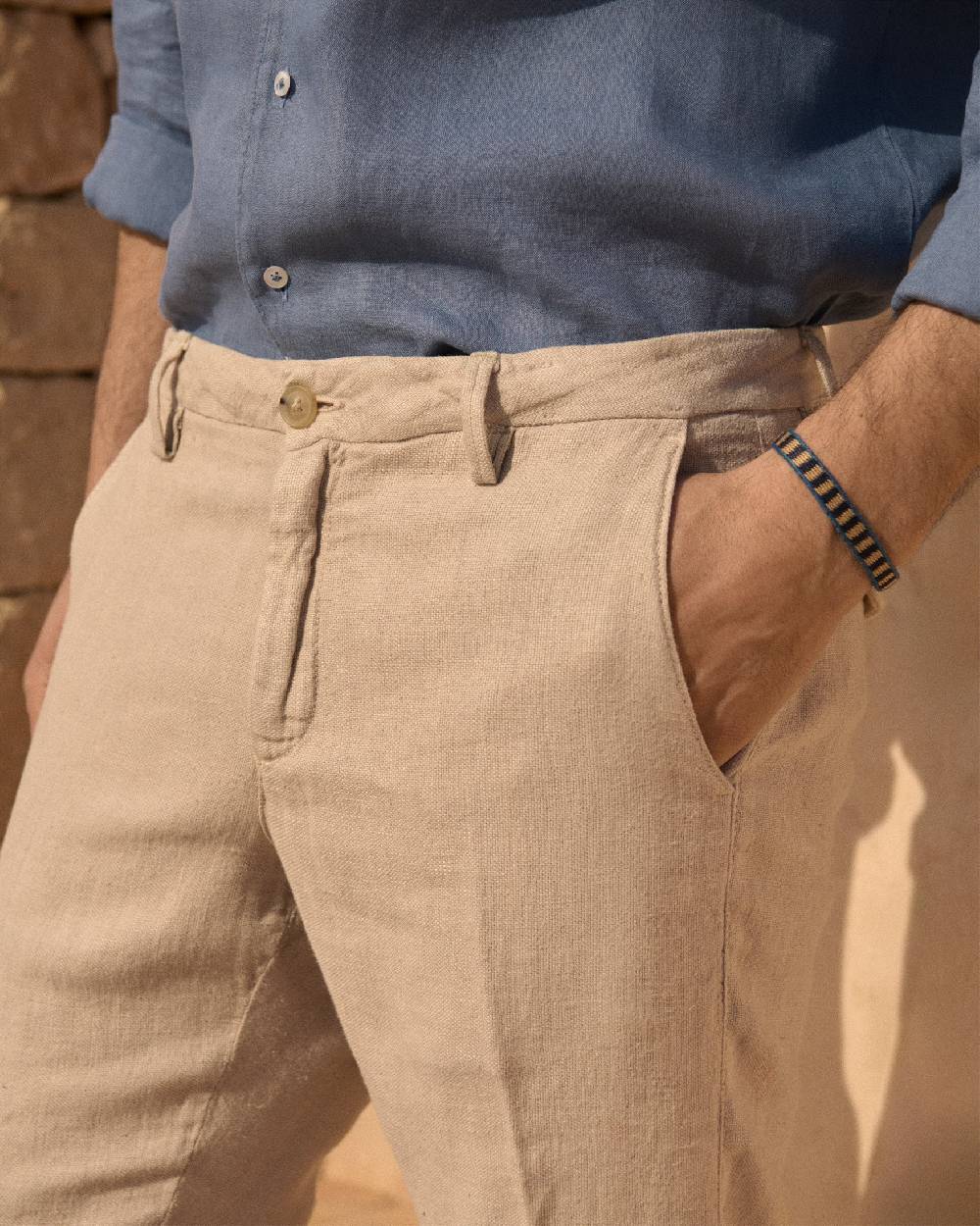 Manebí Woven Linen Milano Trousers - Kaki Beige 2025
