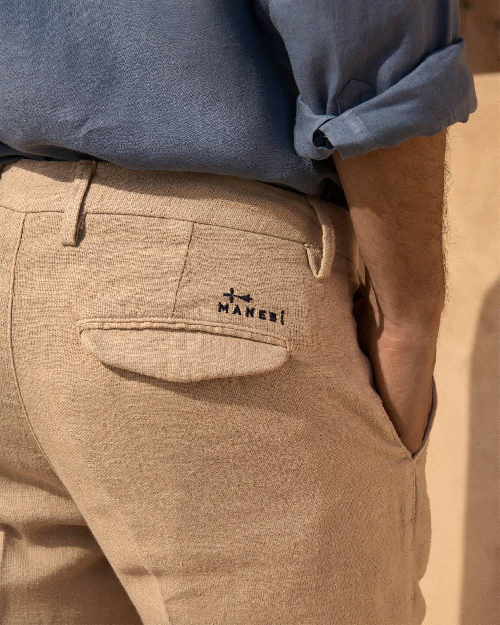 Manebí Woven Linen Milano Trousers - Kaki Beige 2025
