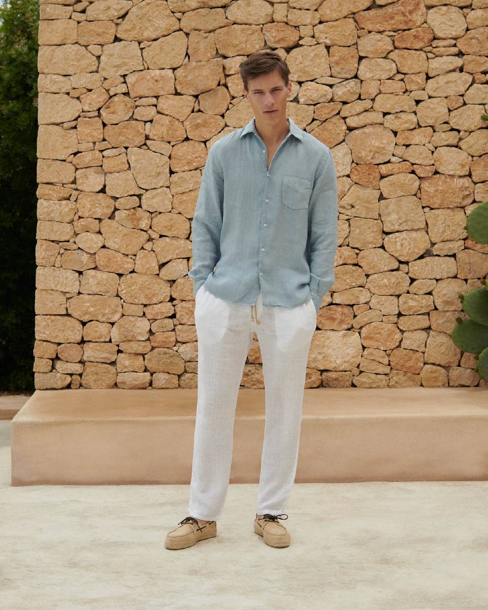 Manebí Washed Linen Venice Trousers - Embroidered Logo White Italia