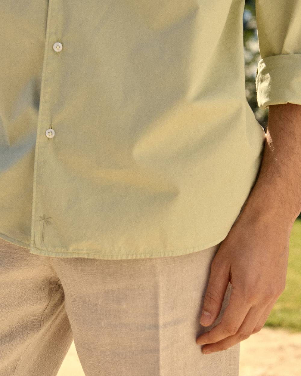 Manebí Poplin Panama Shirt - Light Green Vendita