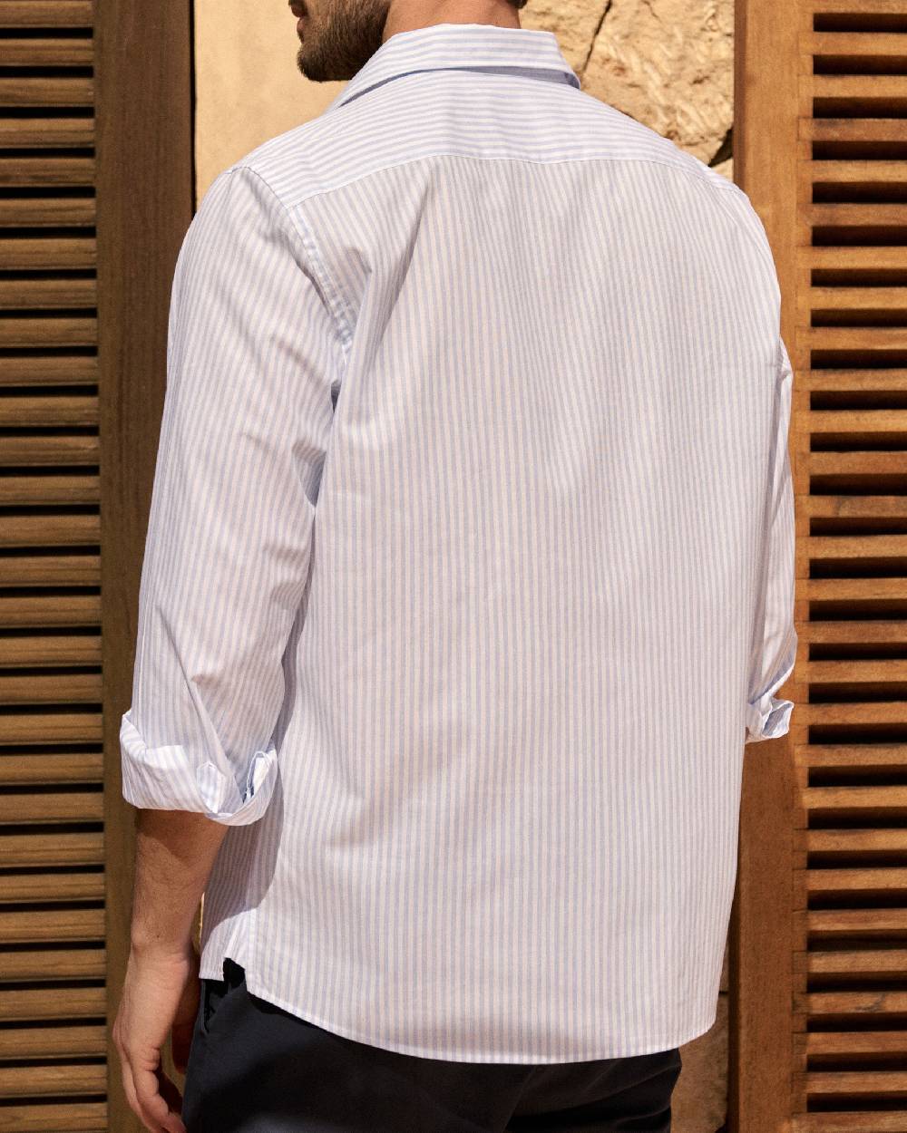 Manebí Poplin Panama Shirt - Light Blue \u0026 White Watercolor Stripes Promozione