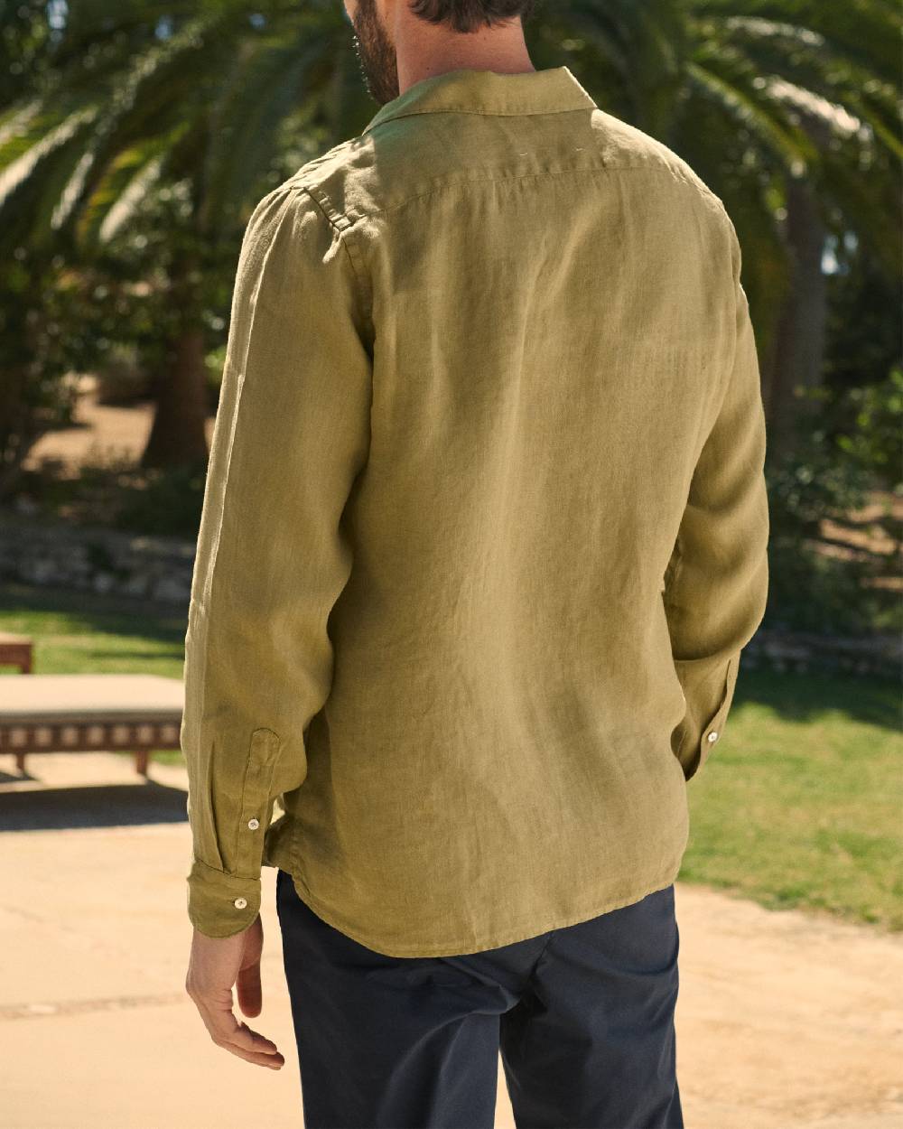 Manebí Linen Panama Shirt - Embroidered Palm Kaki Green Qualità Garantita
