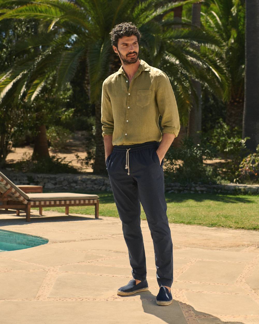 Manebí Linen Panama Shirt - Embroidered Palm Kaki Green Qualità Garantita
