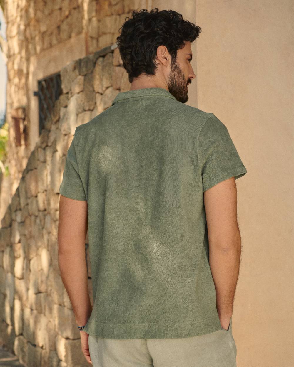 Manebí Terry Cotton Olive Polo Shirt - Made in Portugal Kaki Terry Cotton Promozione Limitata
