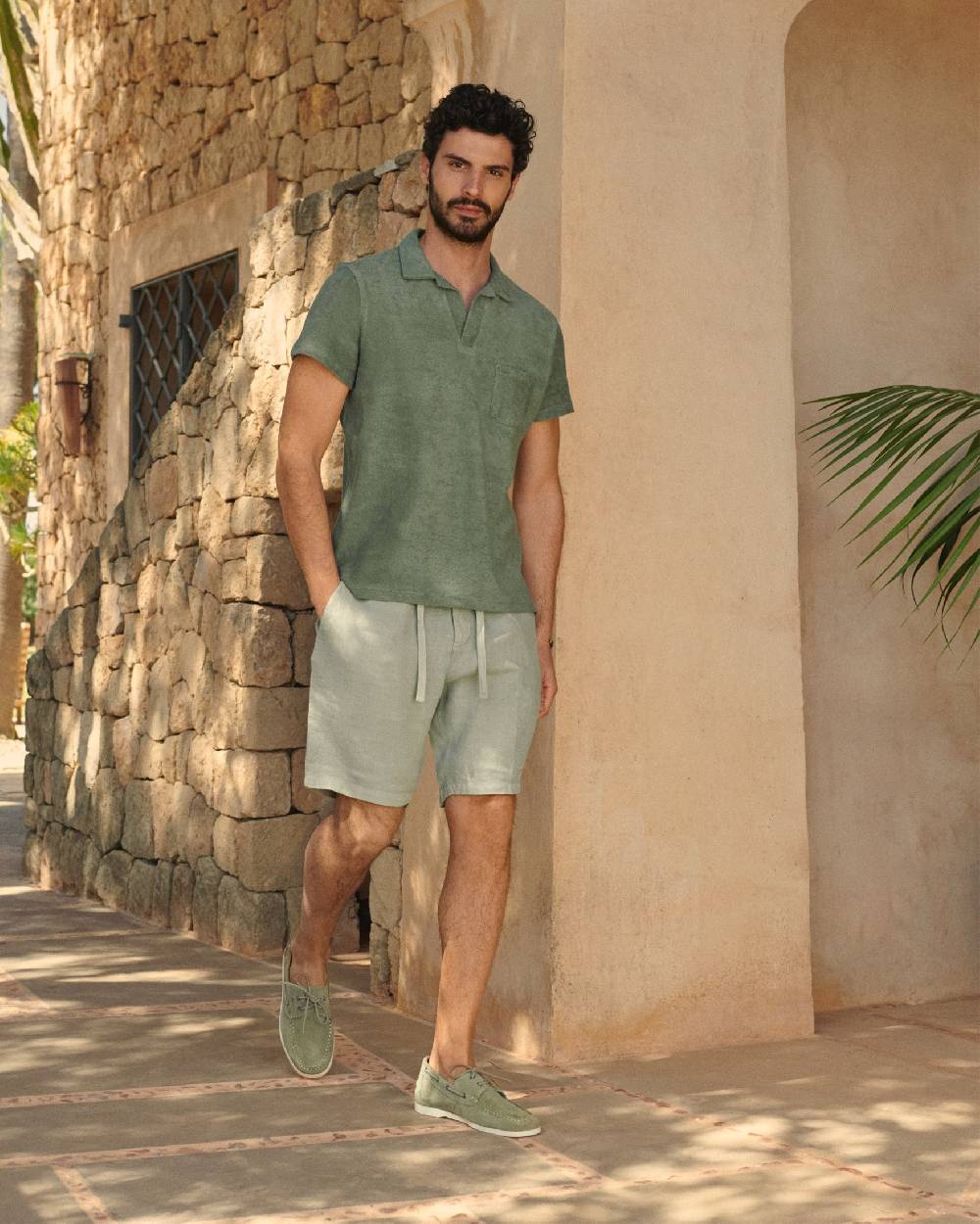 Manebí Terry Cotton Olive Polo Shirt - Made in Portugal Kaki Terry Cotton Promozione Limitata