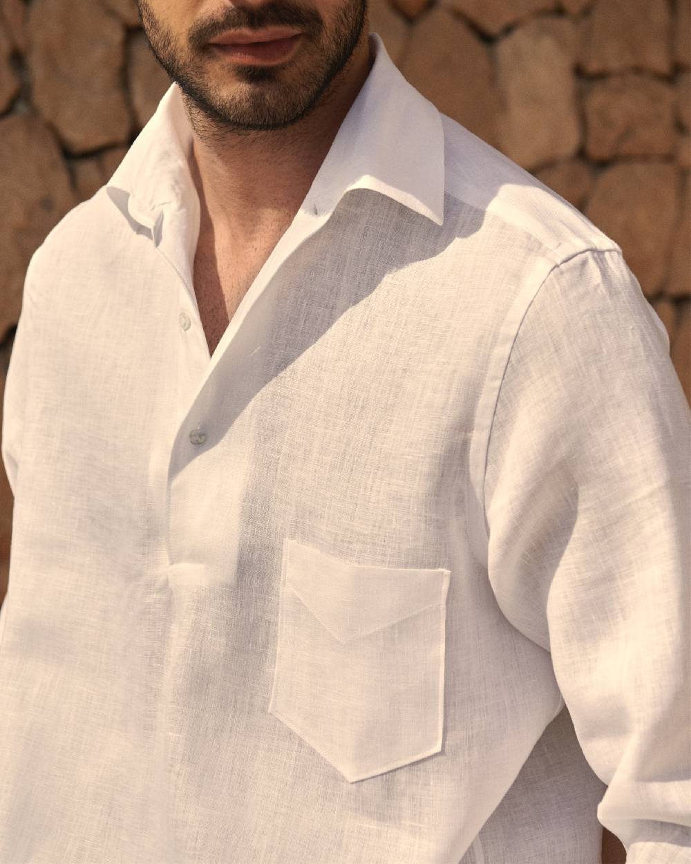 Manebí Linen Nassau Polo Shirt - Embroidered Palm Off White Prezzo Ridotto