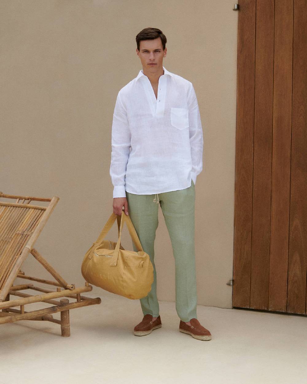 Manebí Linen Nassau Polo Shirt - Embroidered Palm Off White Prezzo Ridotto