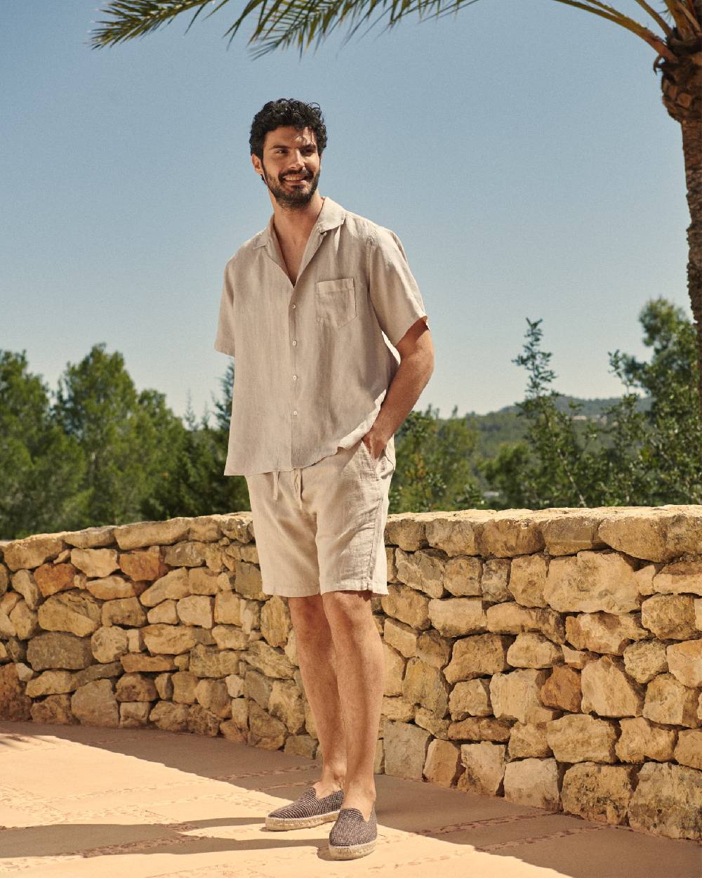 Manebí Washed Linen Havana|Camp-Collar Shirt - Sand Sottocosto