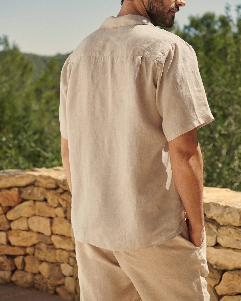 Manebí Washed Linen Havana|Camp-Collar Shirt - Sand Sottocosto