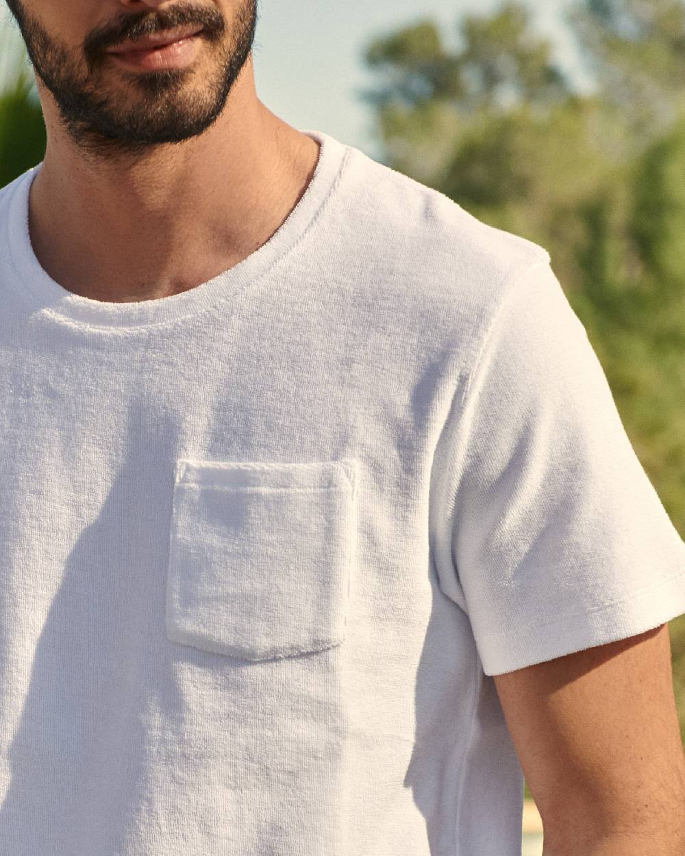 Manebí Organic Terry Cotton Emilio T-Shirt - Embroidered Palm White Convenienza